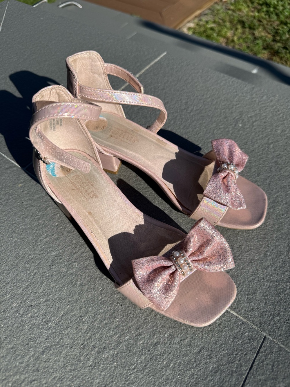 Girls' Pink Bow Ankle-Strap Sandals - size 2